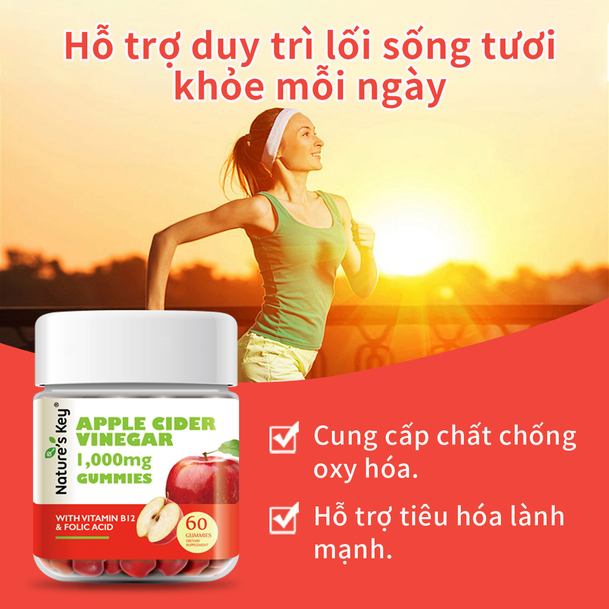 Nature's Key Viên Kẹo Giấm Táo – Vị Thanh Mát, Ăn Vặt Không Lo
