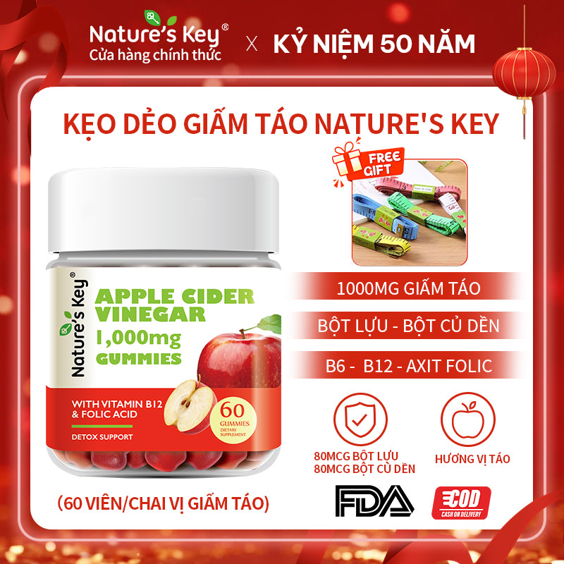 Nature's Key Viên Kẹo Giấm Táo – Vị Thanh Mát, Ăn Vặt Không Lo
