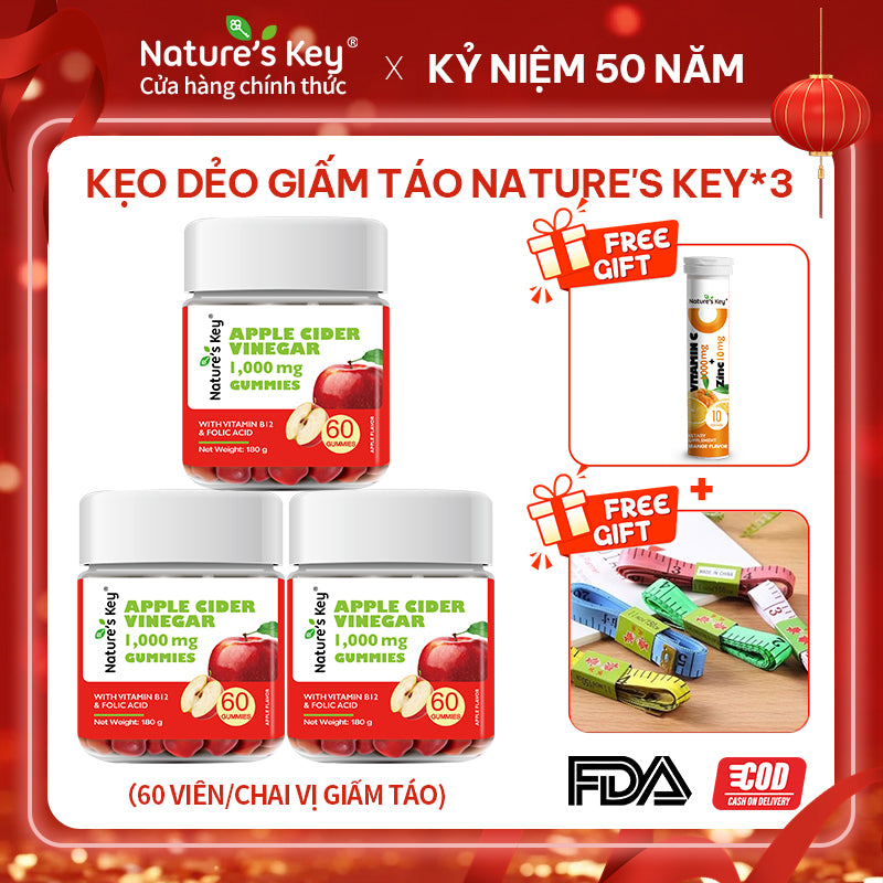 Nature's Key Viên Kẹo Giấm Táo – Vị Thanh Mát, Ăn Vặt Không Lo