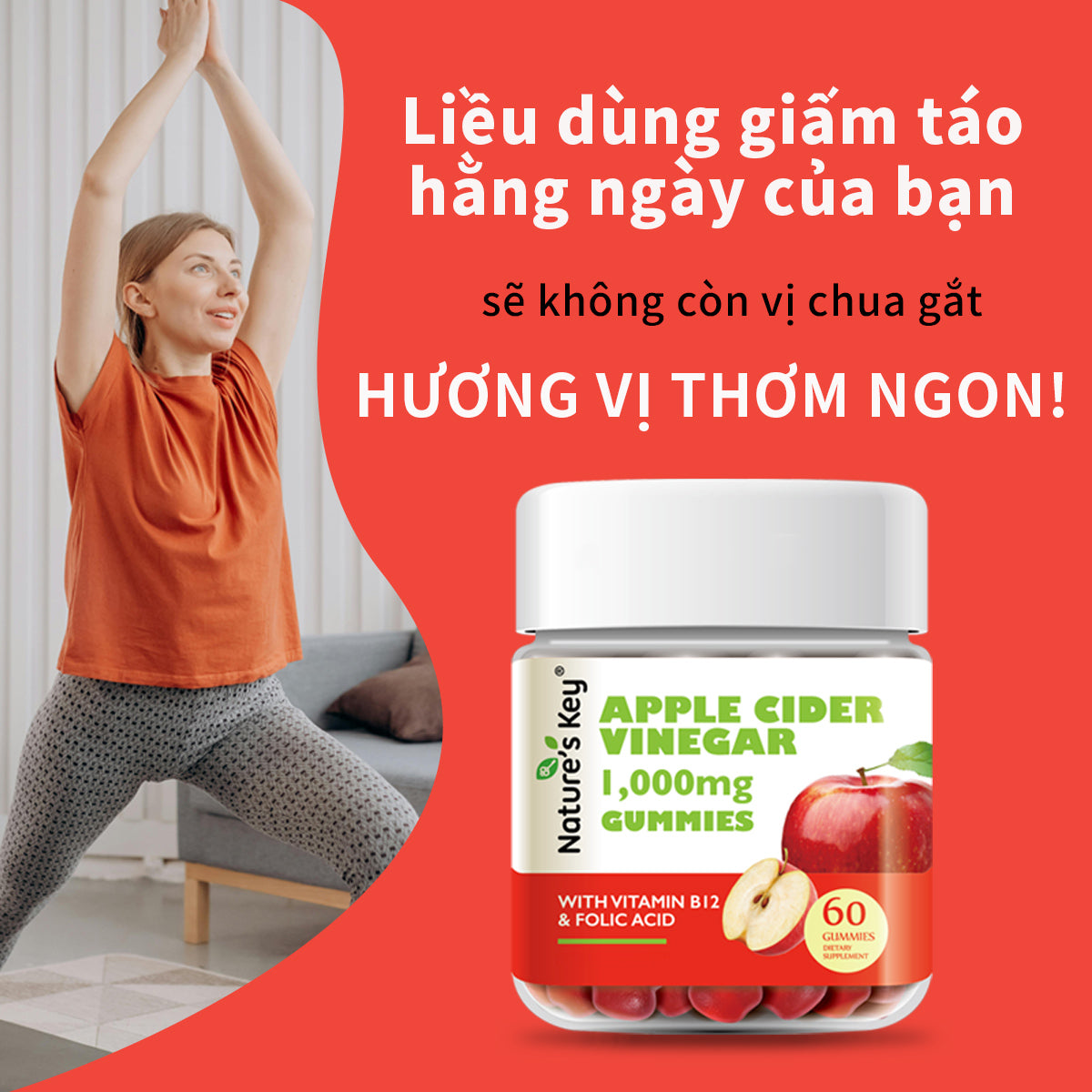 Nature's Key Viên Kẹo Giấm Táo – Vị Thanh Mát, Ăn Vặt Không Lo
