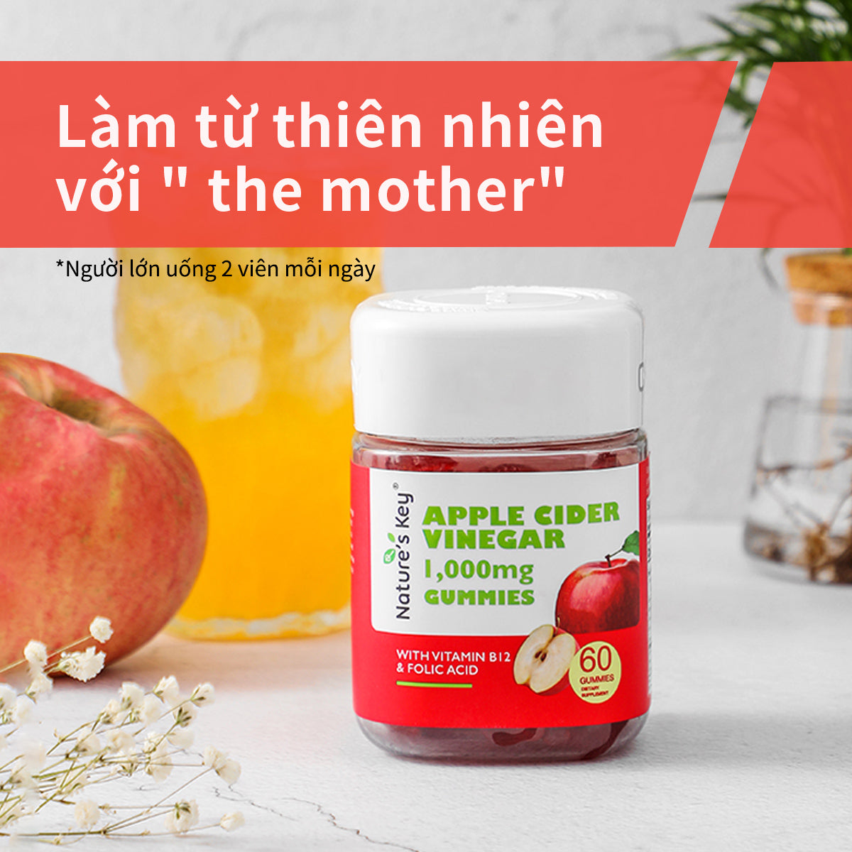 Nature's Key Viên Kẹo Giấm Táo – Vị Thanh Mát, Ăn Vặt Không Lo