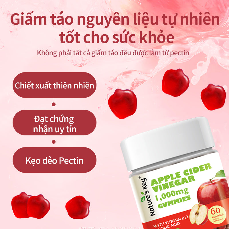 Nature's Key Viên Kẹo Giấm Táo – Vị Thanh Mát, Ăn Vặt Không Lo